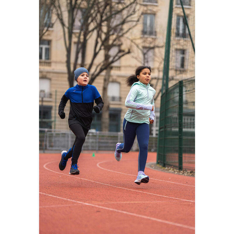 T-Shirt manches longues chaud Running Enfant, WARM+ 900 noir bleu