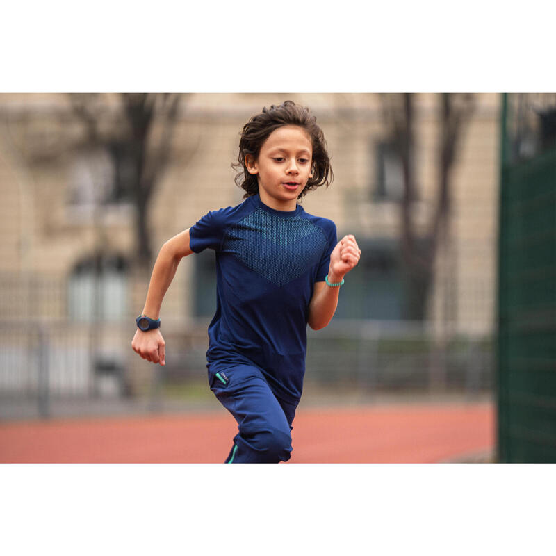 T-Shirt running respirant manches courtes Enfant, SKINCARE 500 marine vert