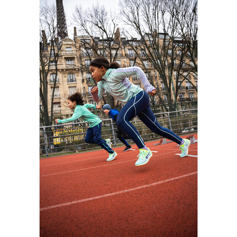 Lauftights lang Kinder Reissverschluss - Dry+ 900 dunkelblau/grün 