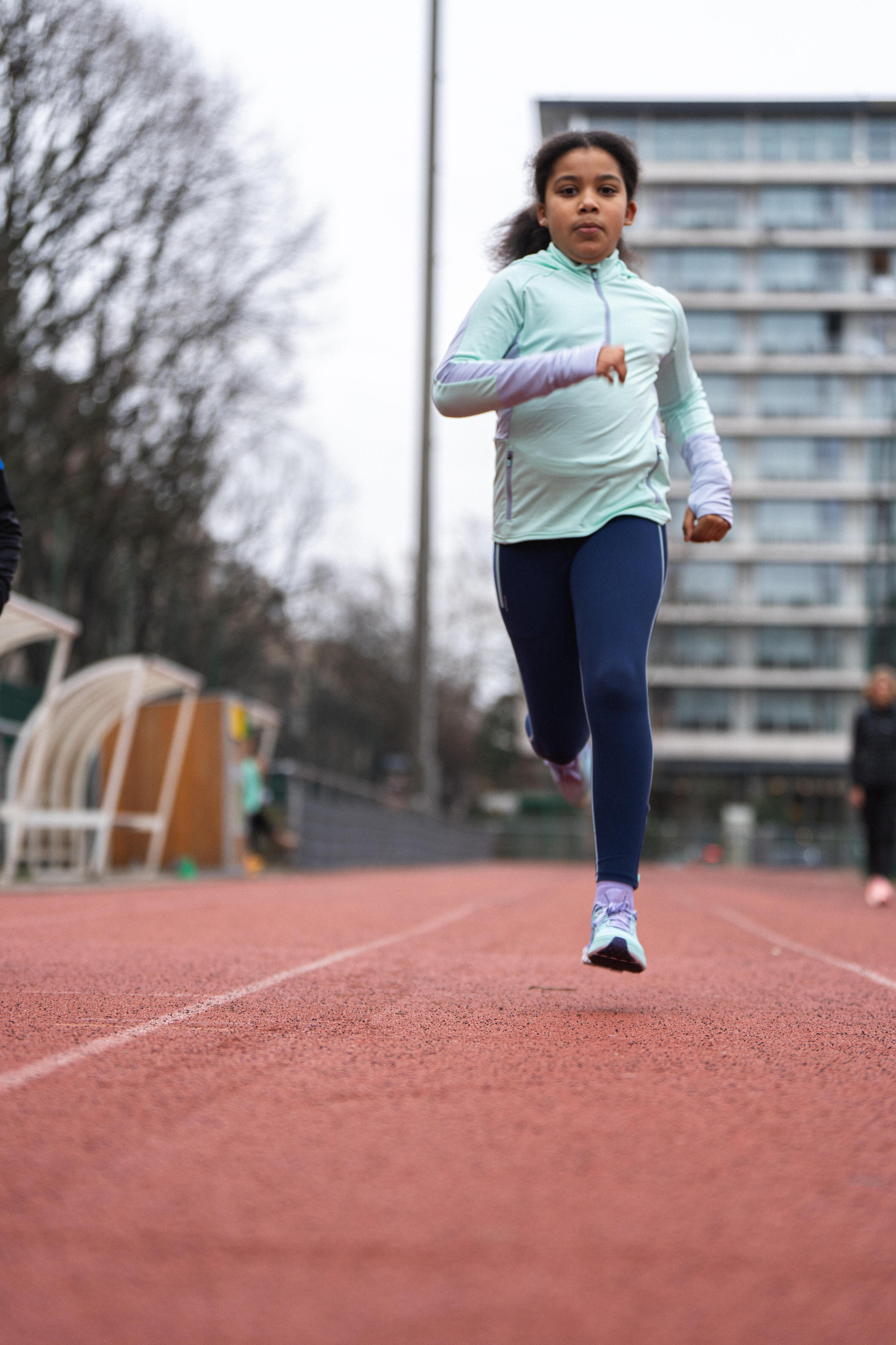 T-Shirt manches longues chaud avec zip fille, KIPRUN WARM+ 900 vert gris 11/15