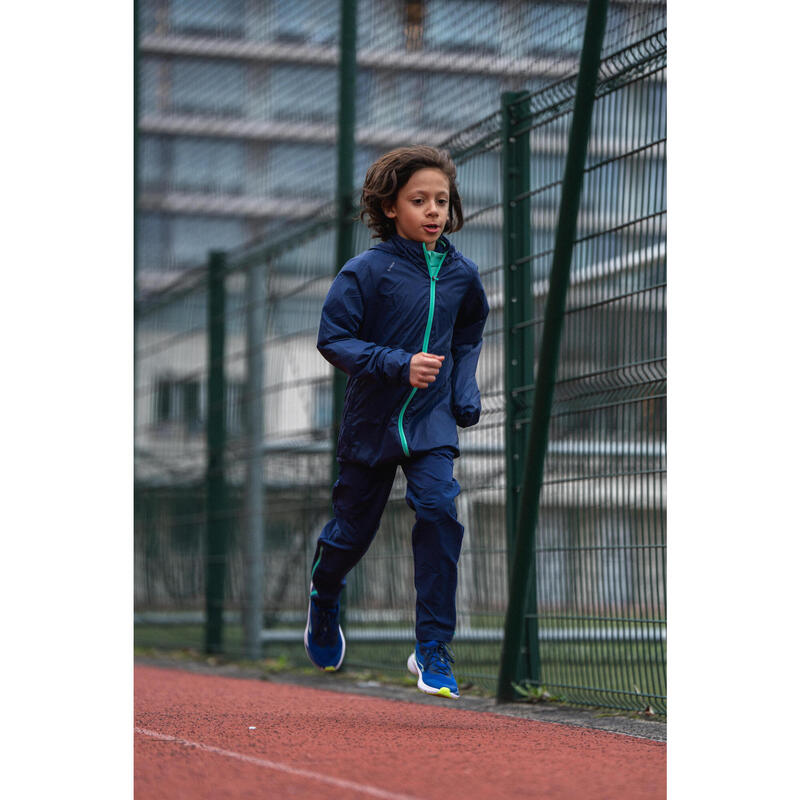 Pantalon de running Chaud avec Zip Enfant, KIPRUN PANTS WARM 900 marine vert