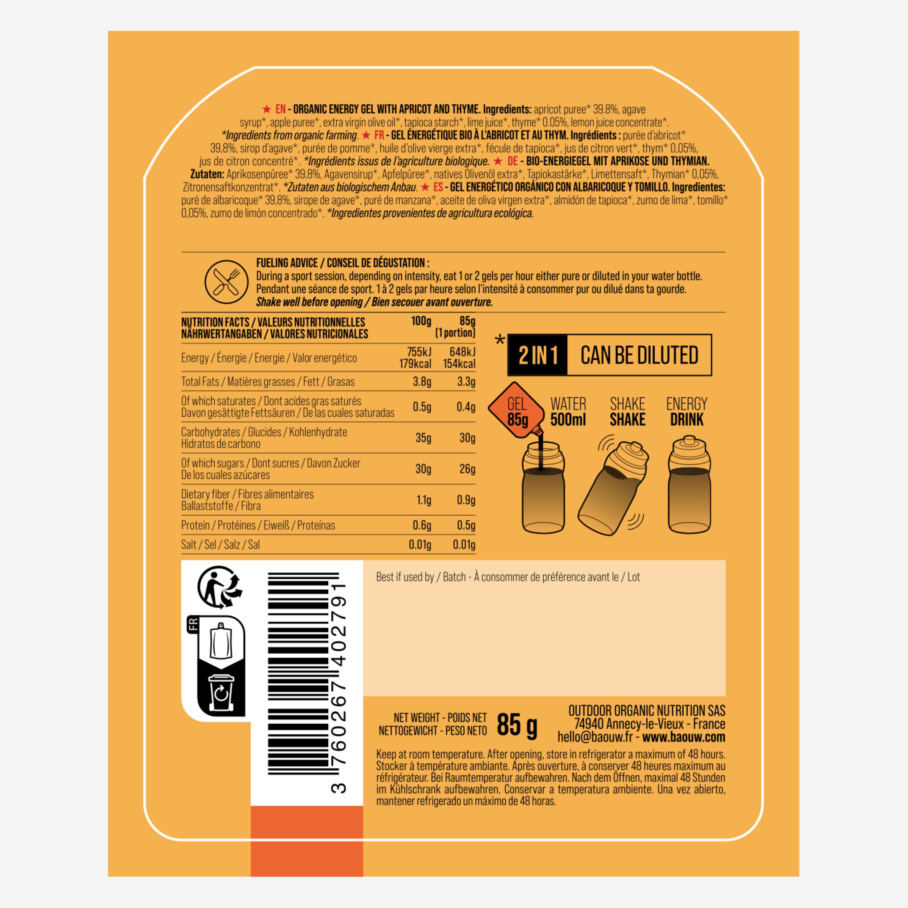 Gel énergétique BIO abricot thym - 85g 2/3