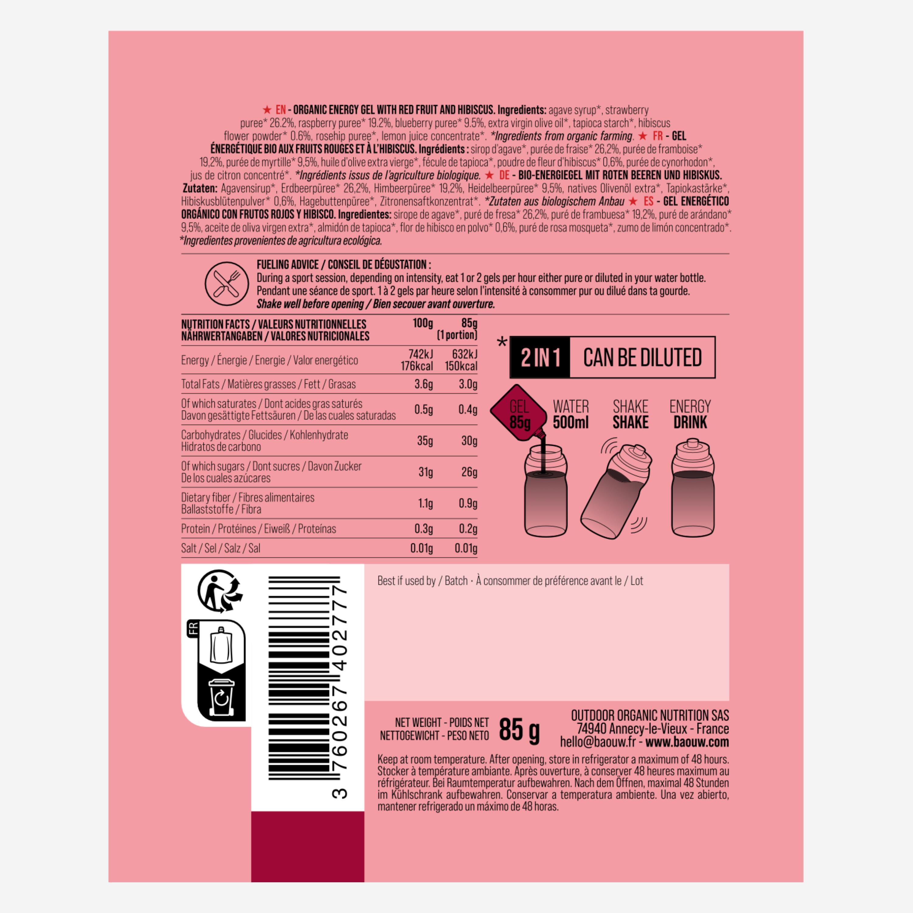 Gel énergétique BIO fruits rouges hibiscus - 85g 3/3