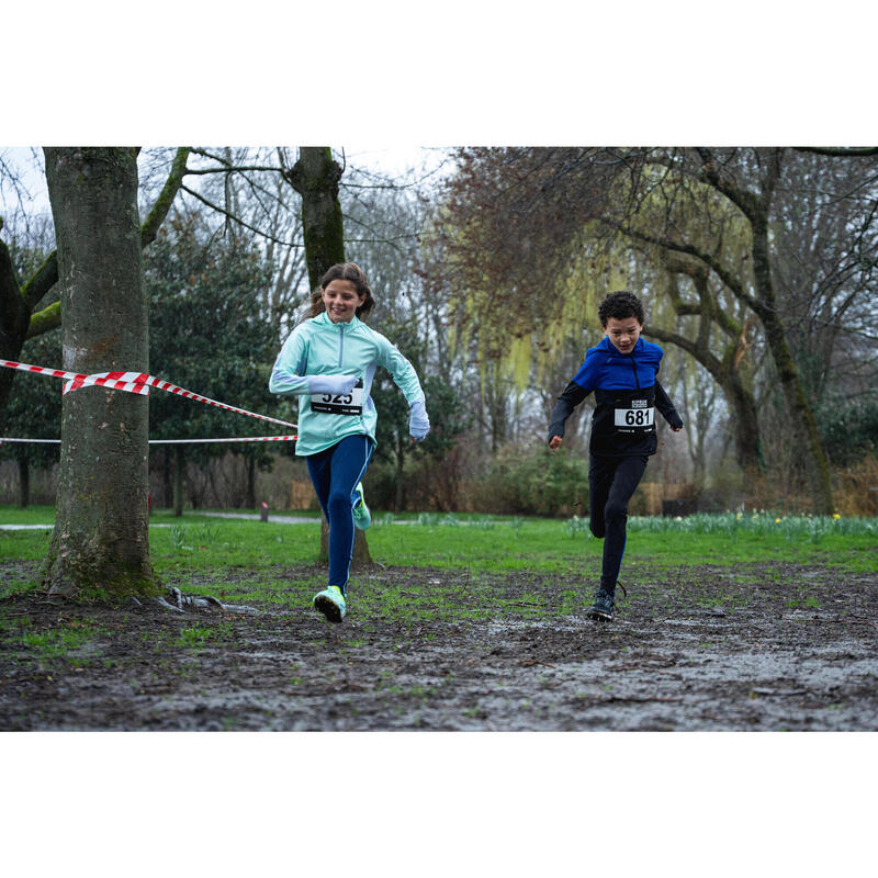 T-Shirt manches longues chaud Running Enfant, WARM+ 900 noir bleu