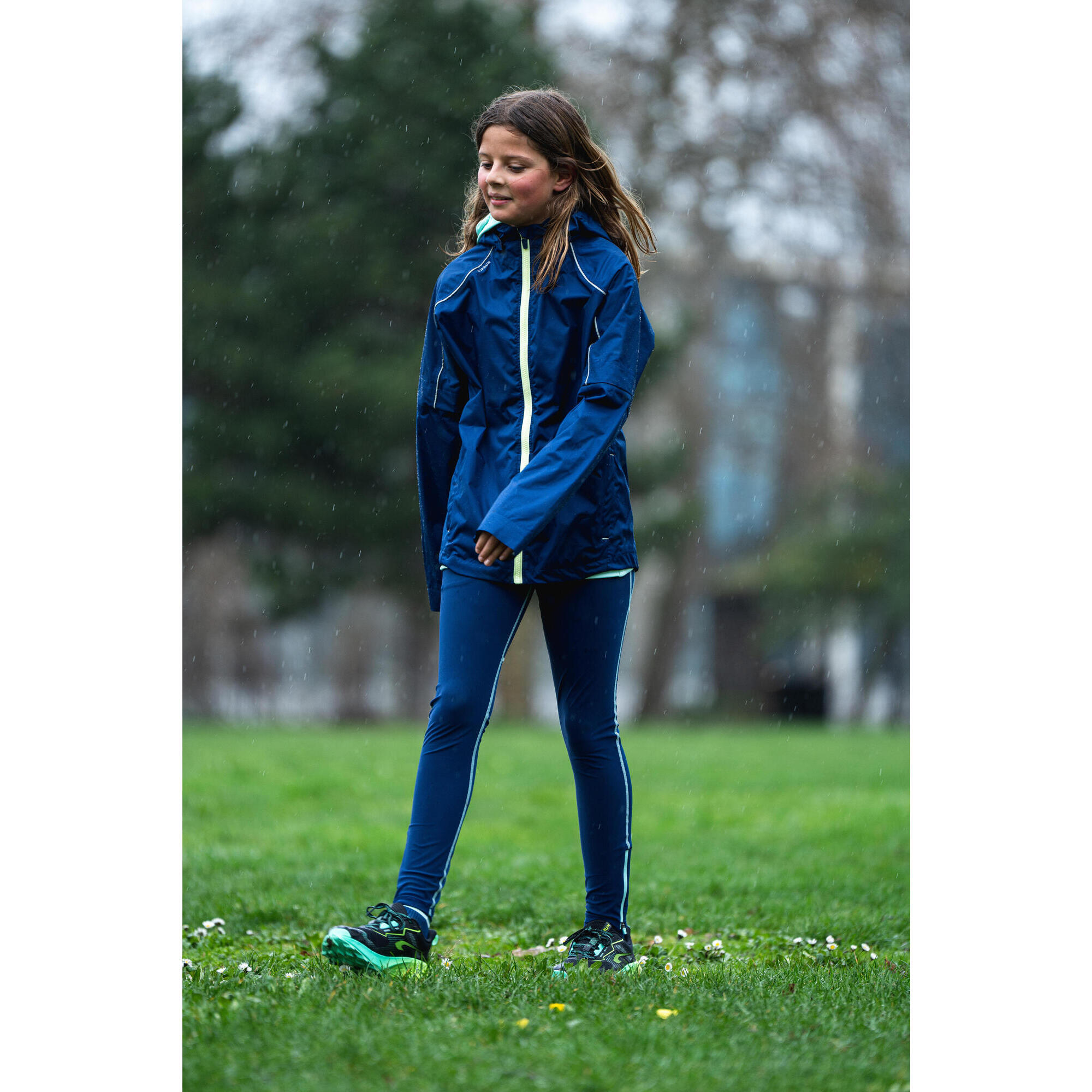 Girls' Breathable Leggings - KIPRUN DRY+ Zip 900 navy green