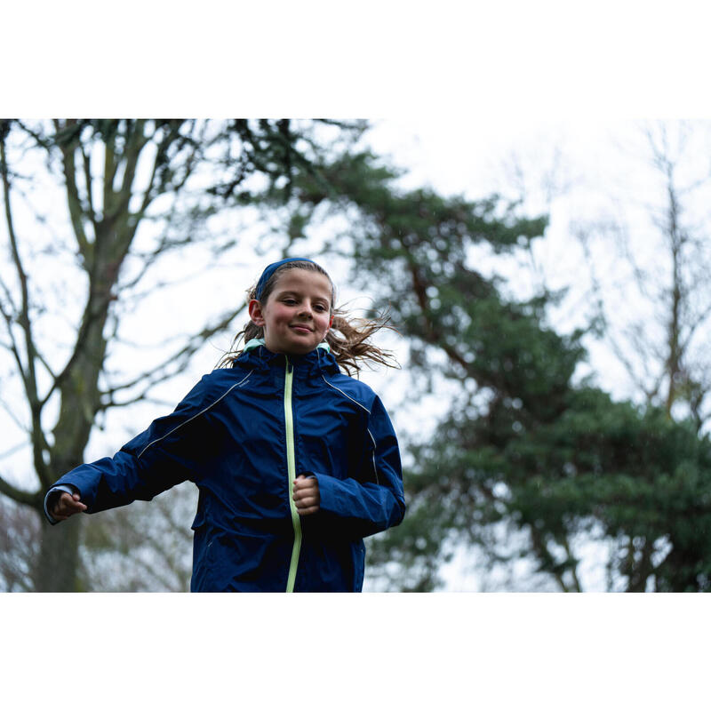 Regenjack voor hardlopen kinderen marineblauw geel