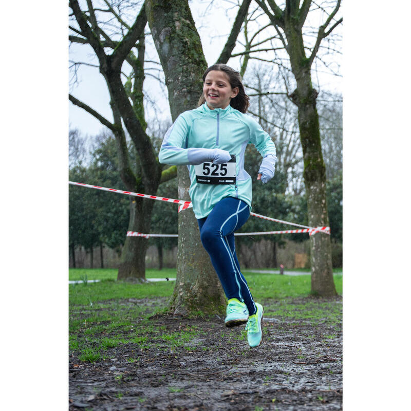 Laufshirt langarm Kinder warm Reissverschluss - Warm+ 900 grün/grau 