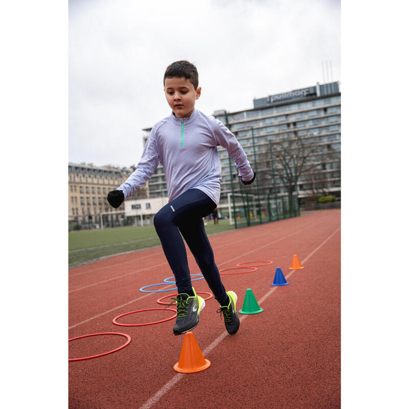 Tee-shirt manches longues running enfant 1/2 zip chaud, kiprun warm 100 gris