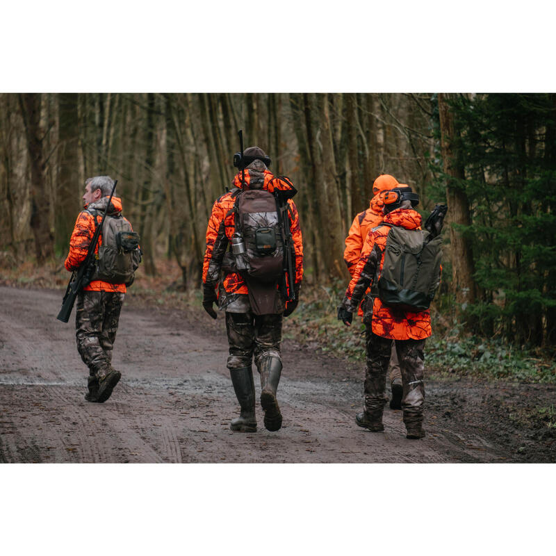 Veste chasse femme 3 en 1 chaude imperméable silencieuse camouflage fluo 500