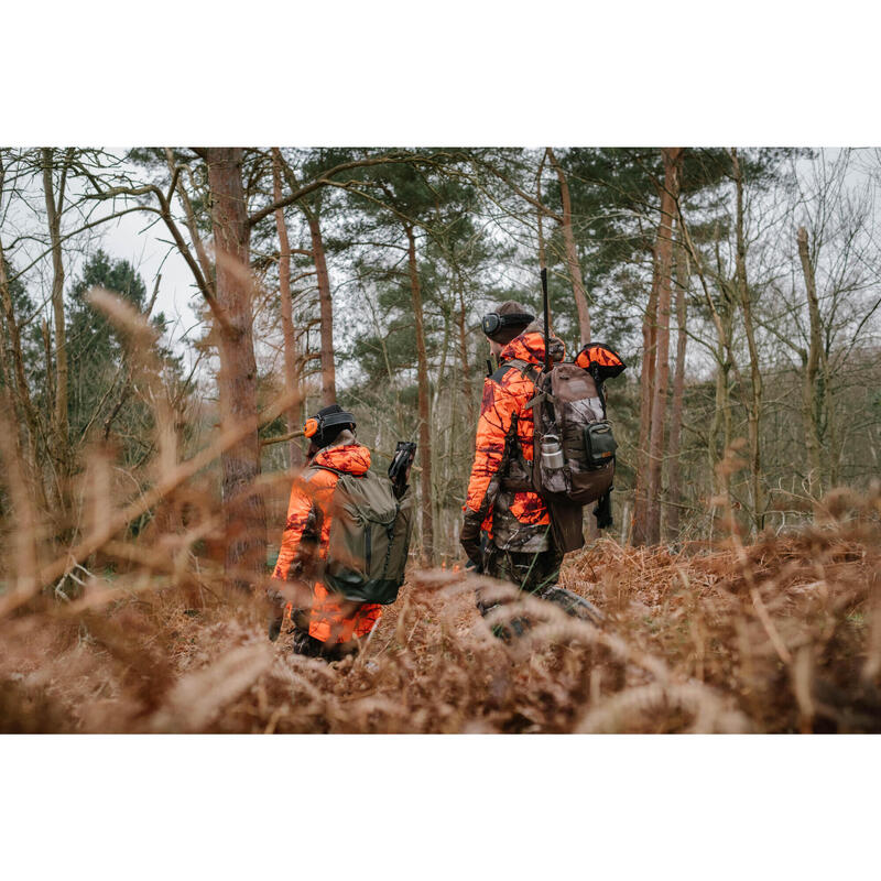 Veste chasse femme 3 en 1 chaude imperméable silencieuse camouflage fluo 500