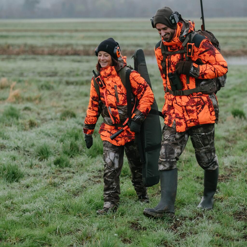 Dámska poľovnícka bunda 3v1 500 hrejivá nepremokavá nehlučná reflexné maskovanie