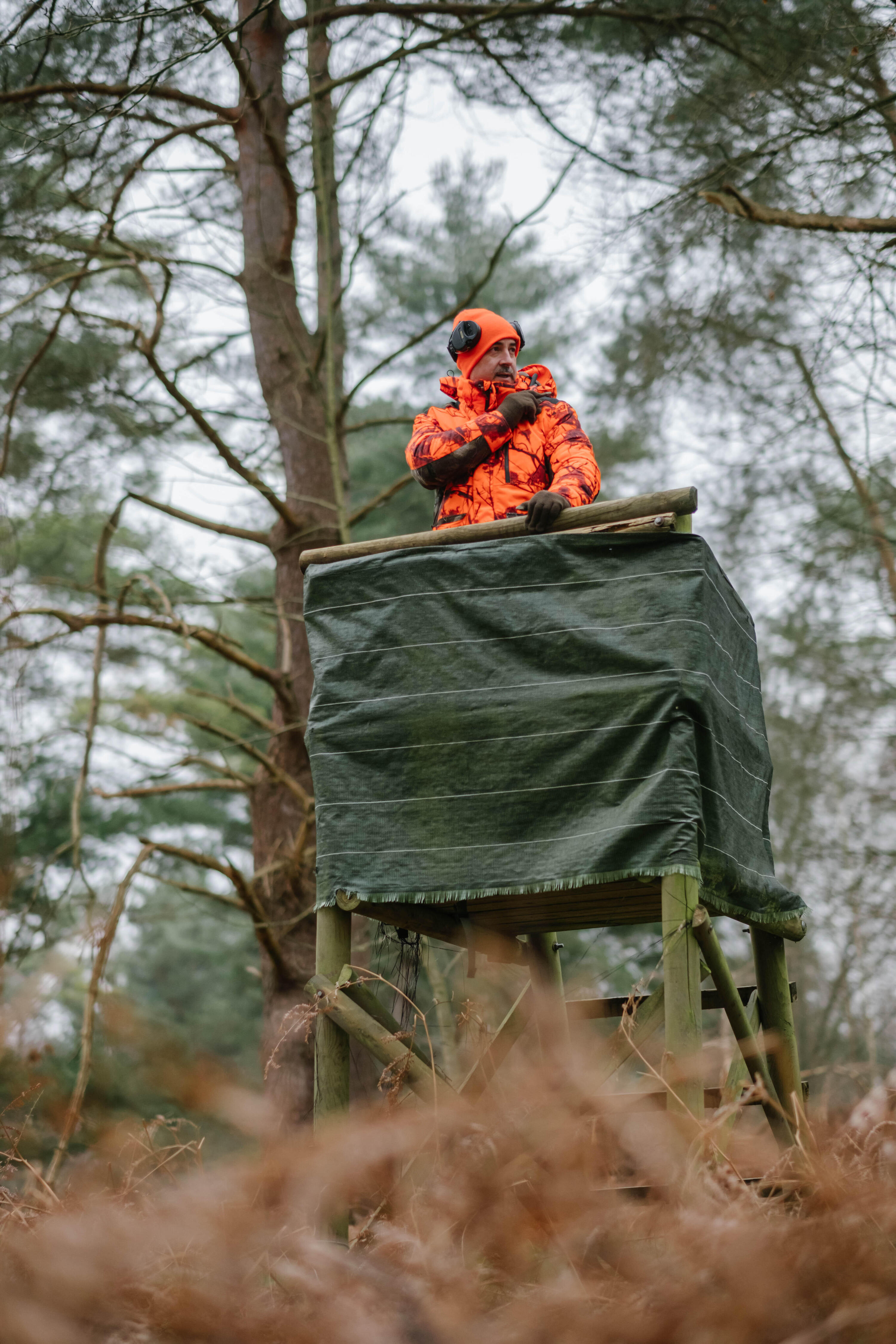 HUNTING SILENT WARM WATERPROOF JACKET NEON TREEMETIC HIDE 500 2/15