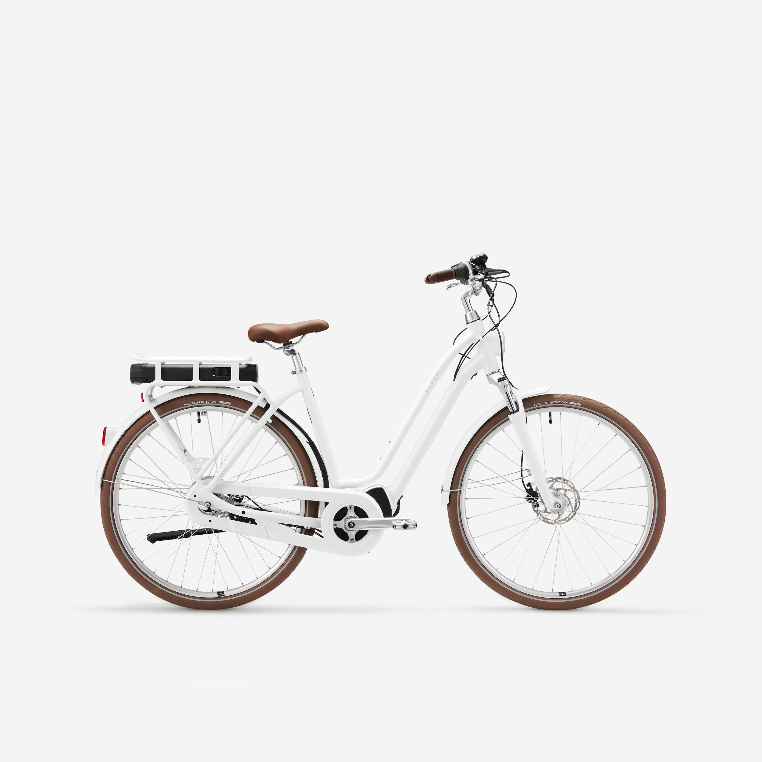 Bicicletă de oraș electrică Elops 920E cadru jos alb