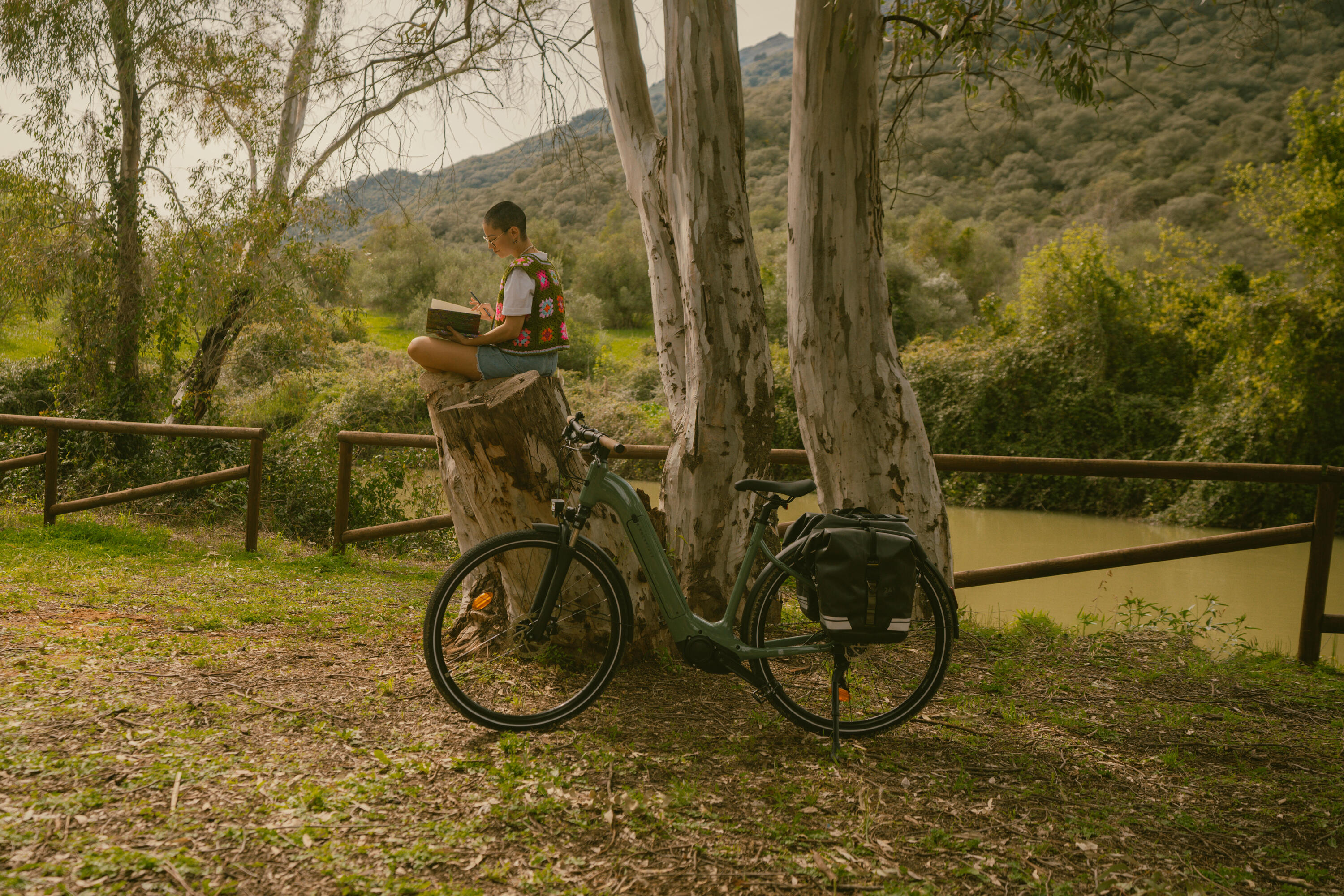Vélo tout chemin électrique à moteur central et cadre bas, E-ACTV 500 vert 12/15