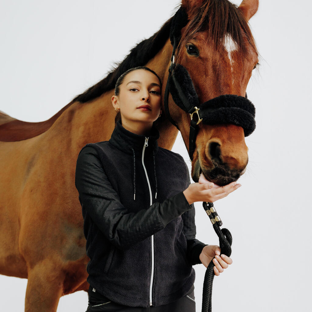Women's Horse Riding Zipped Warm Sweatshirt 500 - Black