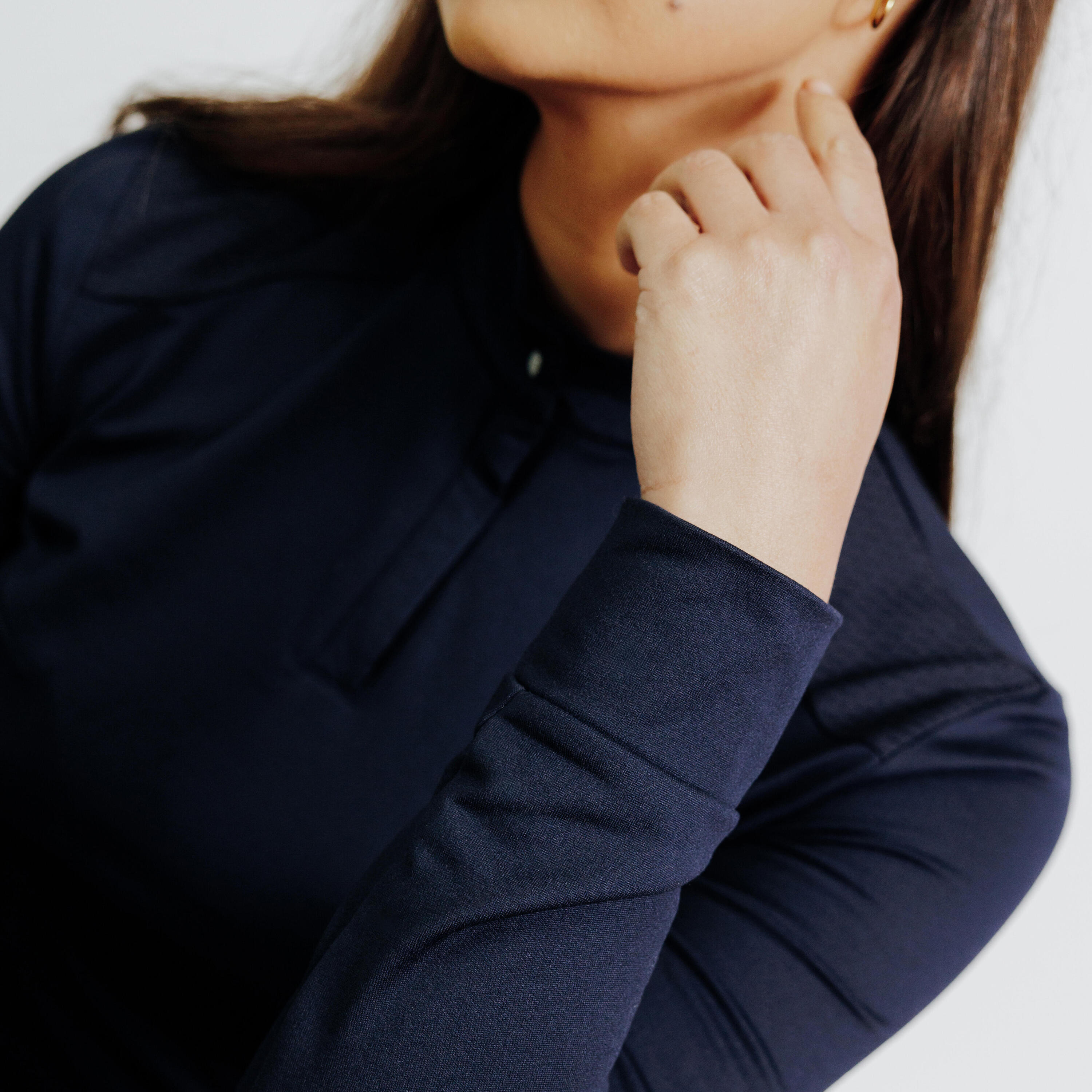 Warme poloshirt voor paardrijden dames 500 lange mouwen blauw 5/5