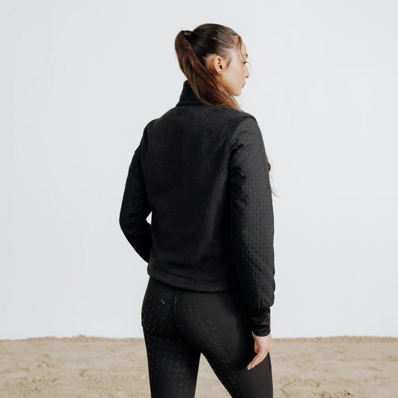 Sweat équitation zippé chaud Femme - 500 noir