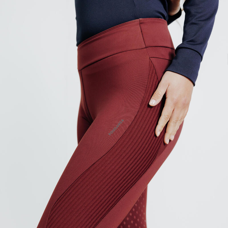 Winter-Reitleggings 500 Silikonbesatz Damen bordeaux