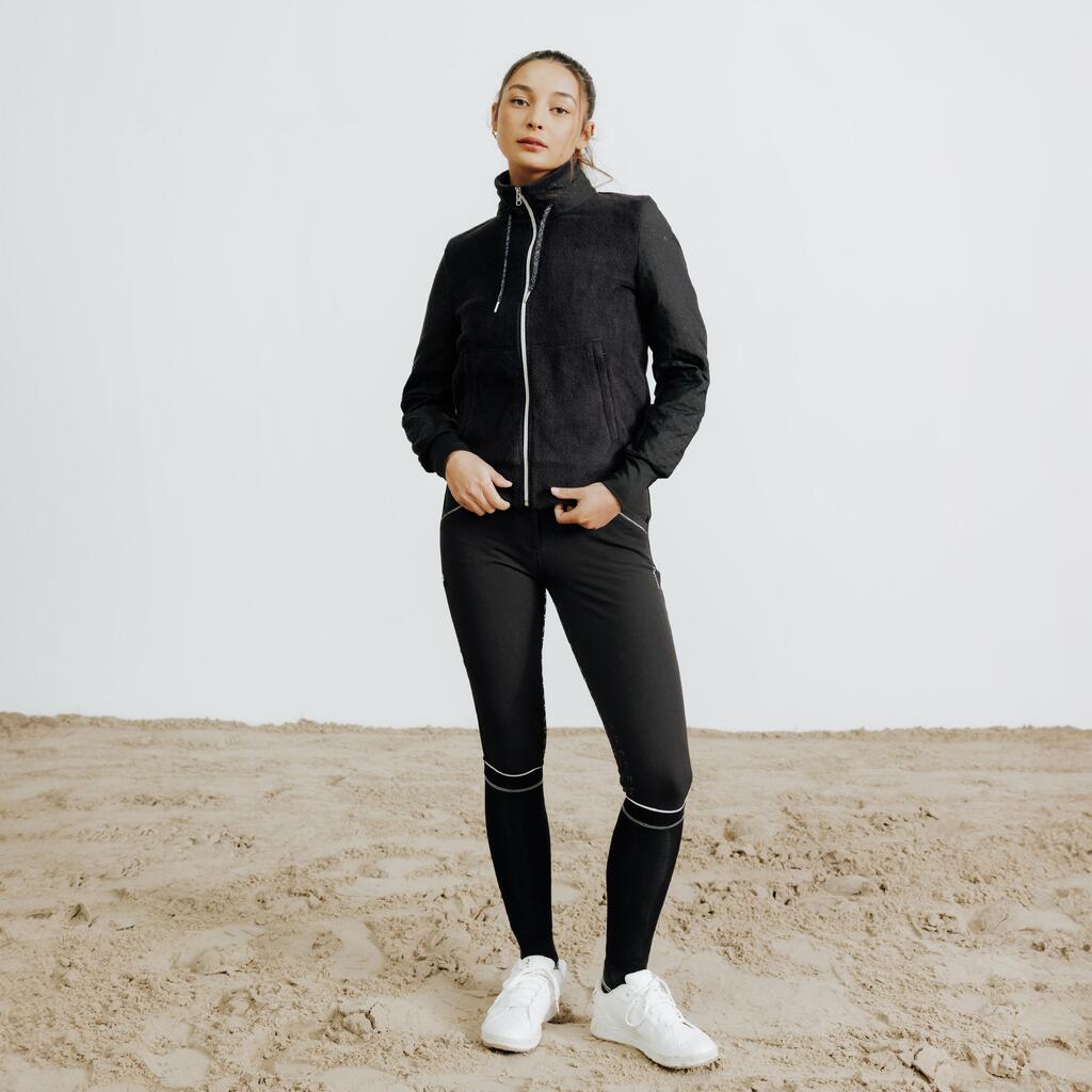 Women's Horse Riding Zipped Warm Sweatshirt 500 - Black