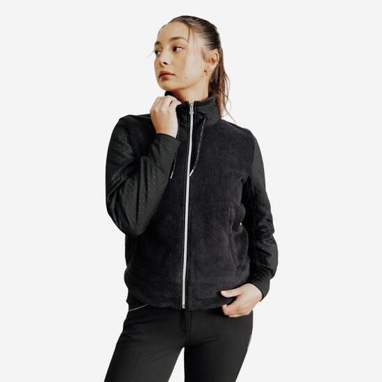 Sweat équitation zippé chaud femme - 500 polaire noir