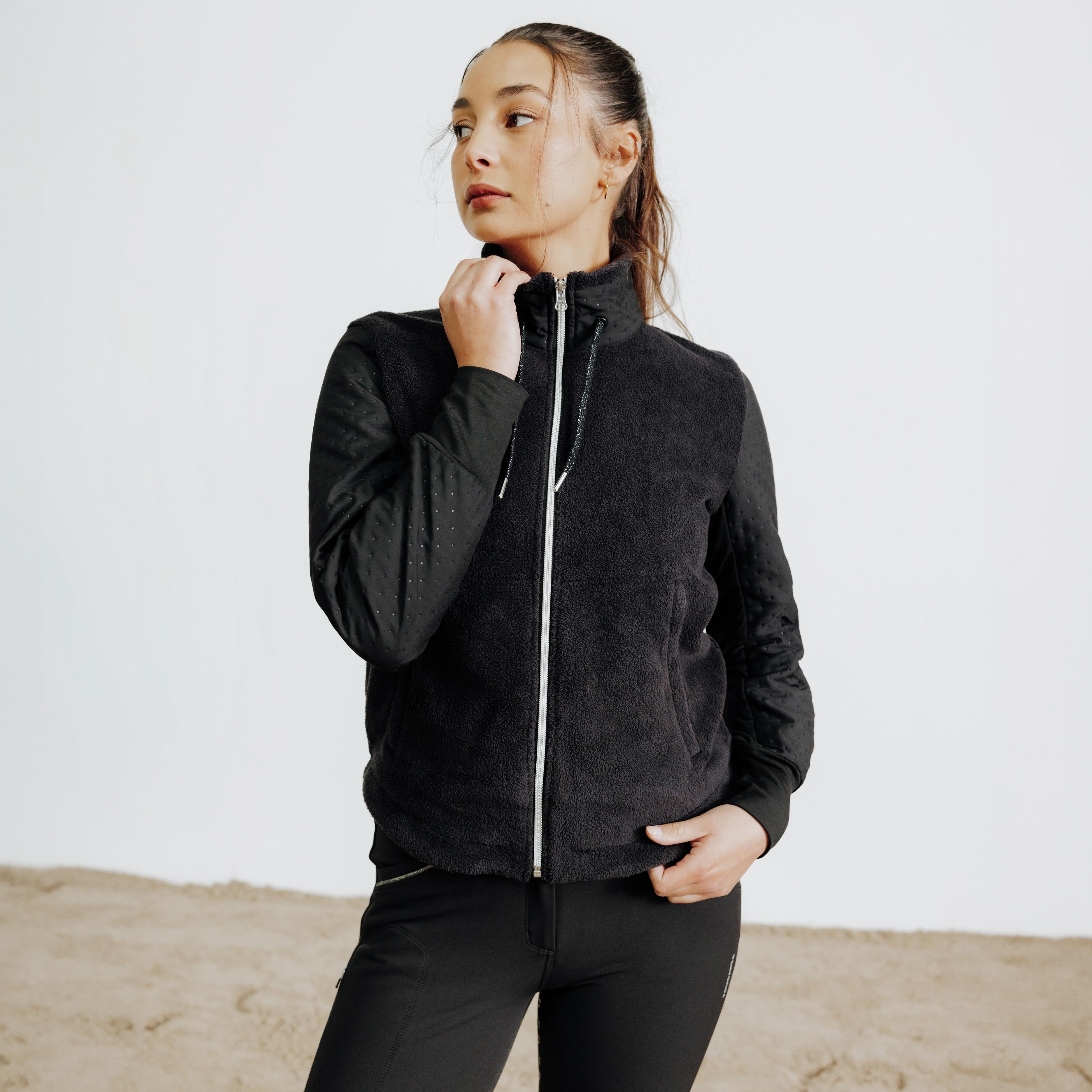 Women's Warm Zipped Riding Sweatshirt - 500 black