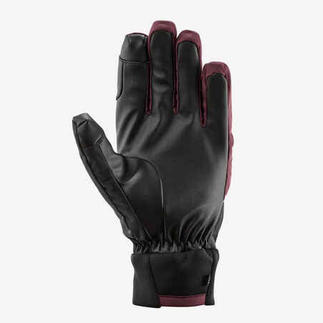 Adult Ski Gloves 100 - Burgundy/Black