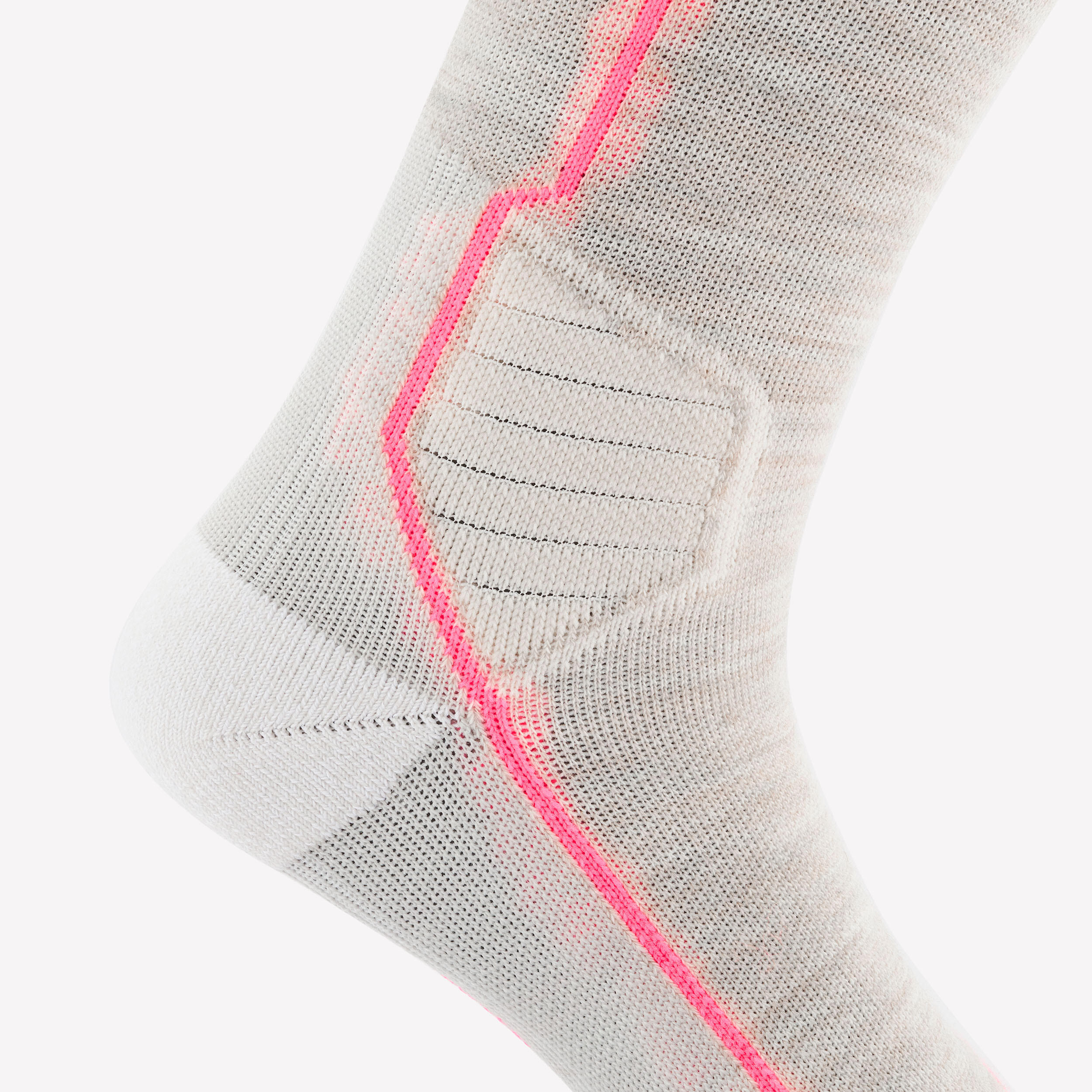 Adult Wool Ski and Snowboard Socks 900 Wool-Beige/Neon Pink 6/7