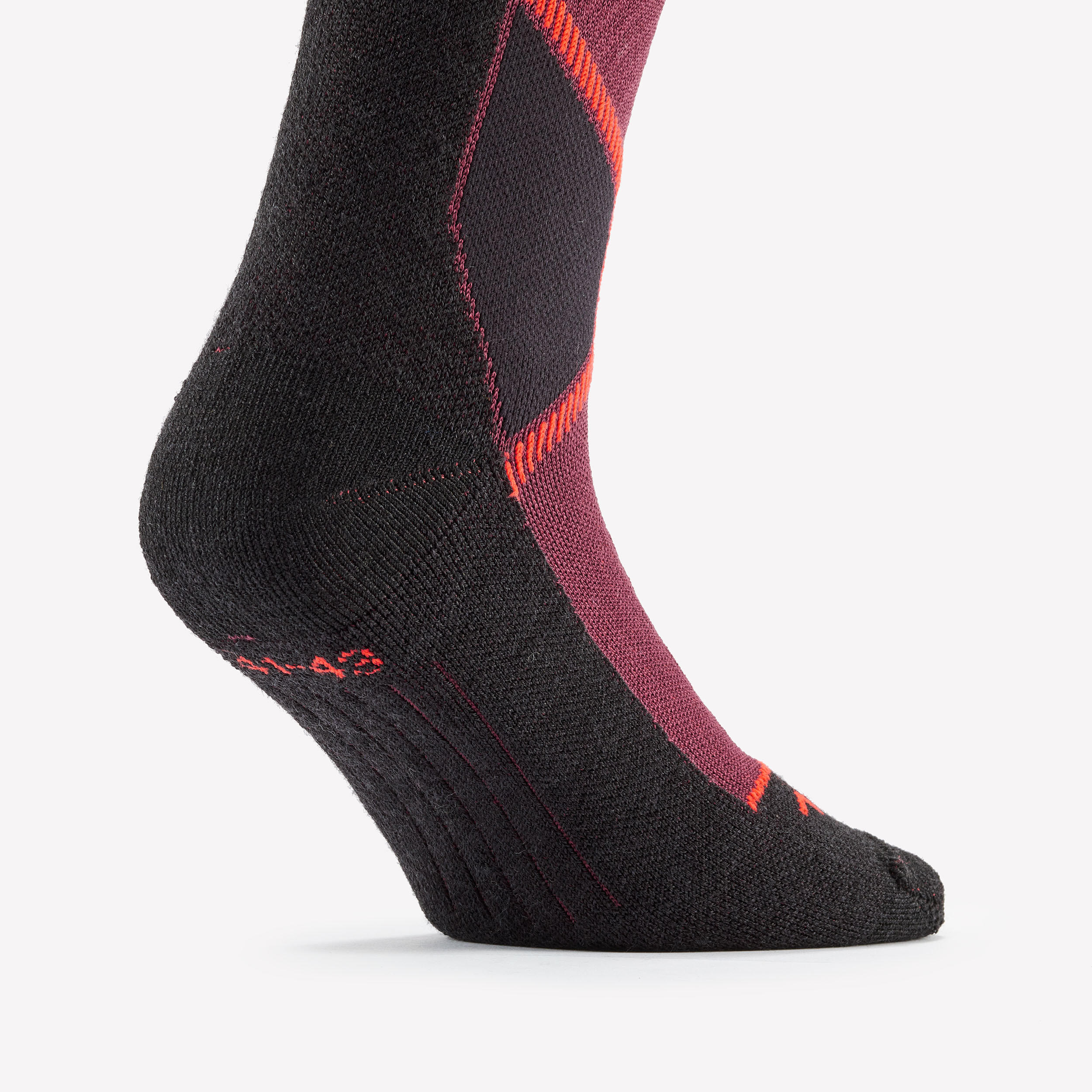 Adult Merino Wool Ski Socks 500 - Burgundy 3/7