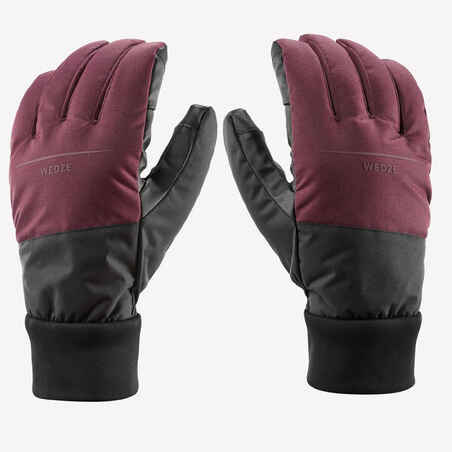 Adult Ski Gloves 100 - Burgundy/Black