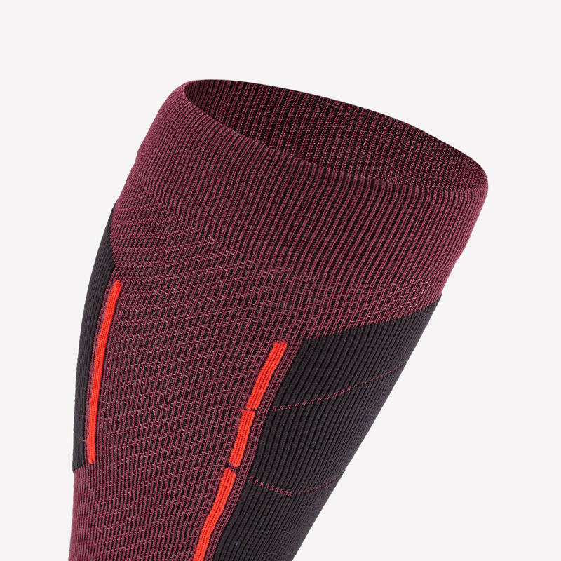 Chaussettes de ski en laine Mérinos adulte, 500 bordeau