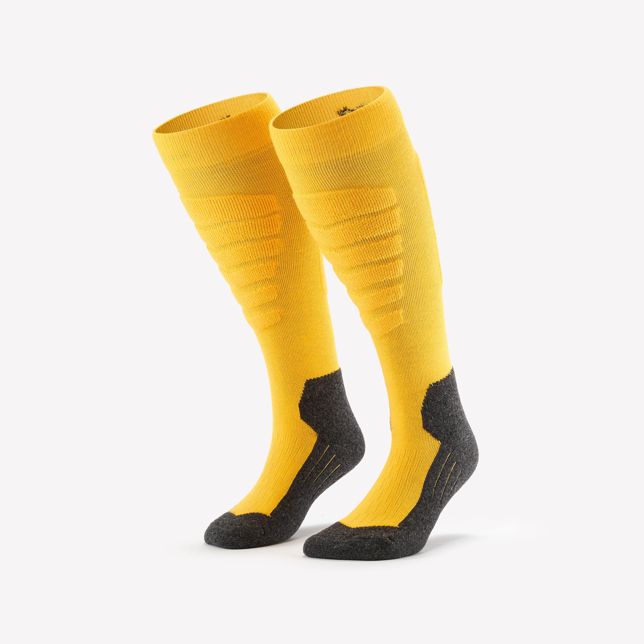 Chaussettes thermiques ski et snowboard adulte, 100 PLUS jaune et gris 2/9