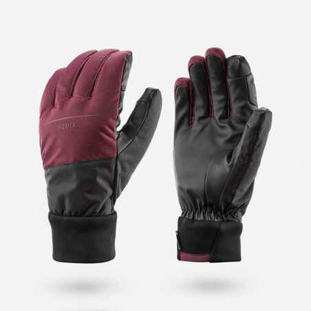 Adult Ski Gloves 100 - Burgundy/Black