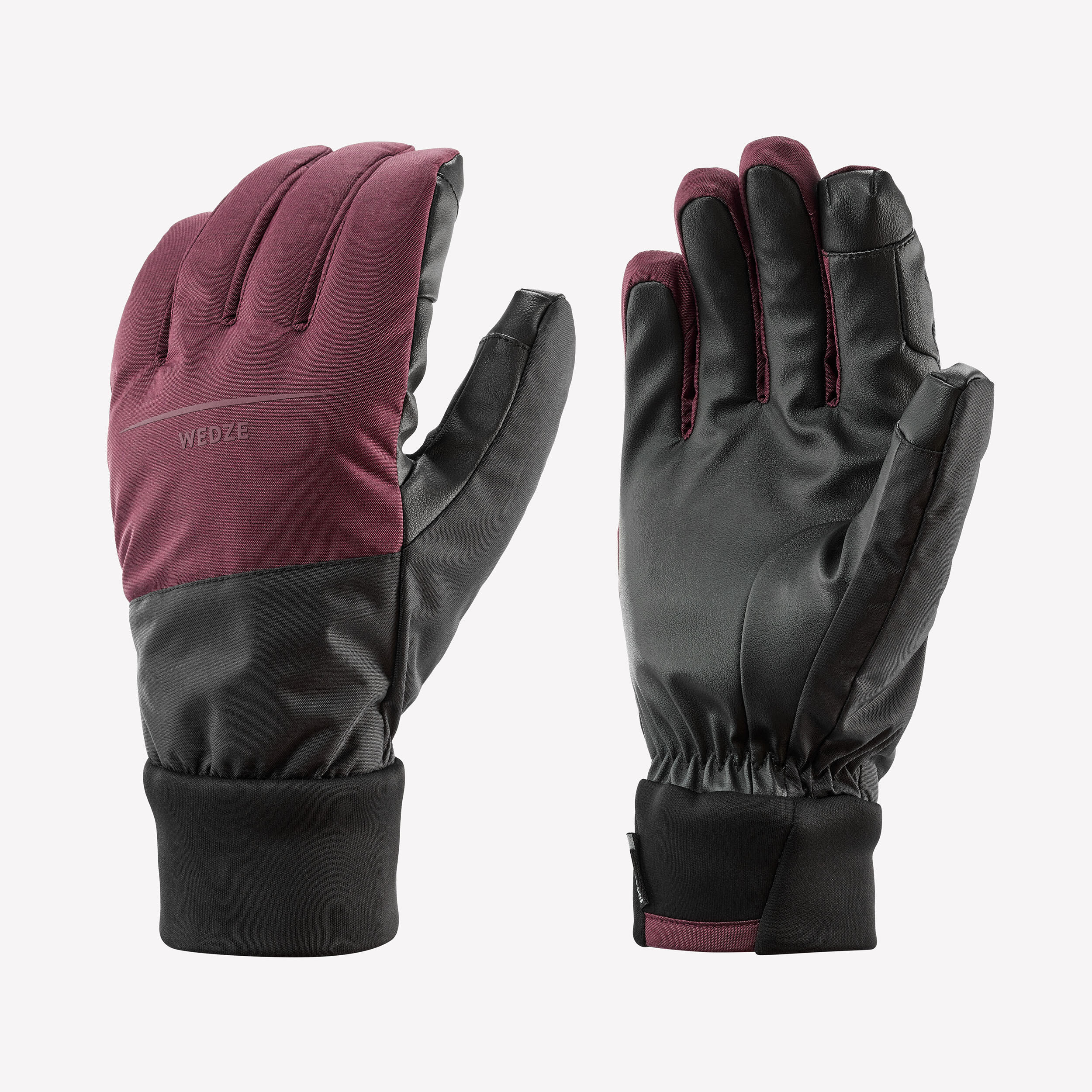 Adult ski gloves, 100 LIGHT burgundy black