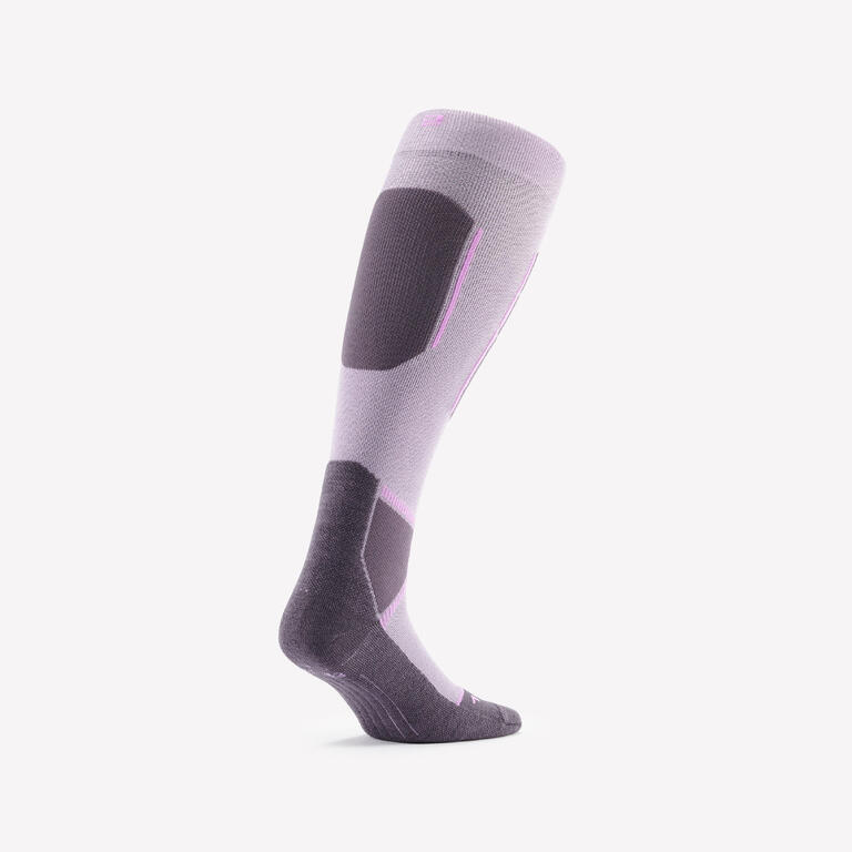 Adults' Merino Wool Thermal Ski Socks 500 - Lilac