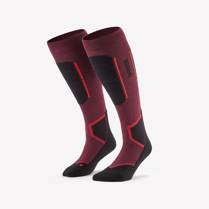 Calze termiche sci adulto 500 WOOL bordeaux