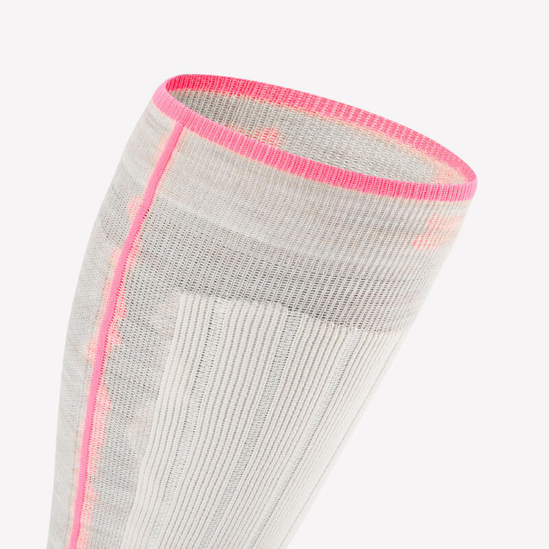 Meias de ski e snowboard em lã adulto, 900 WOOL bege rosa fluo