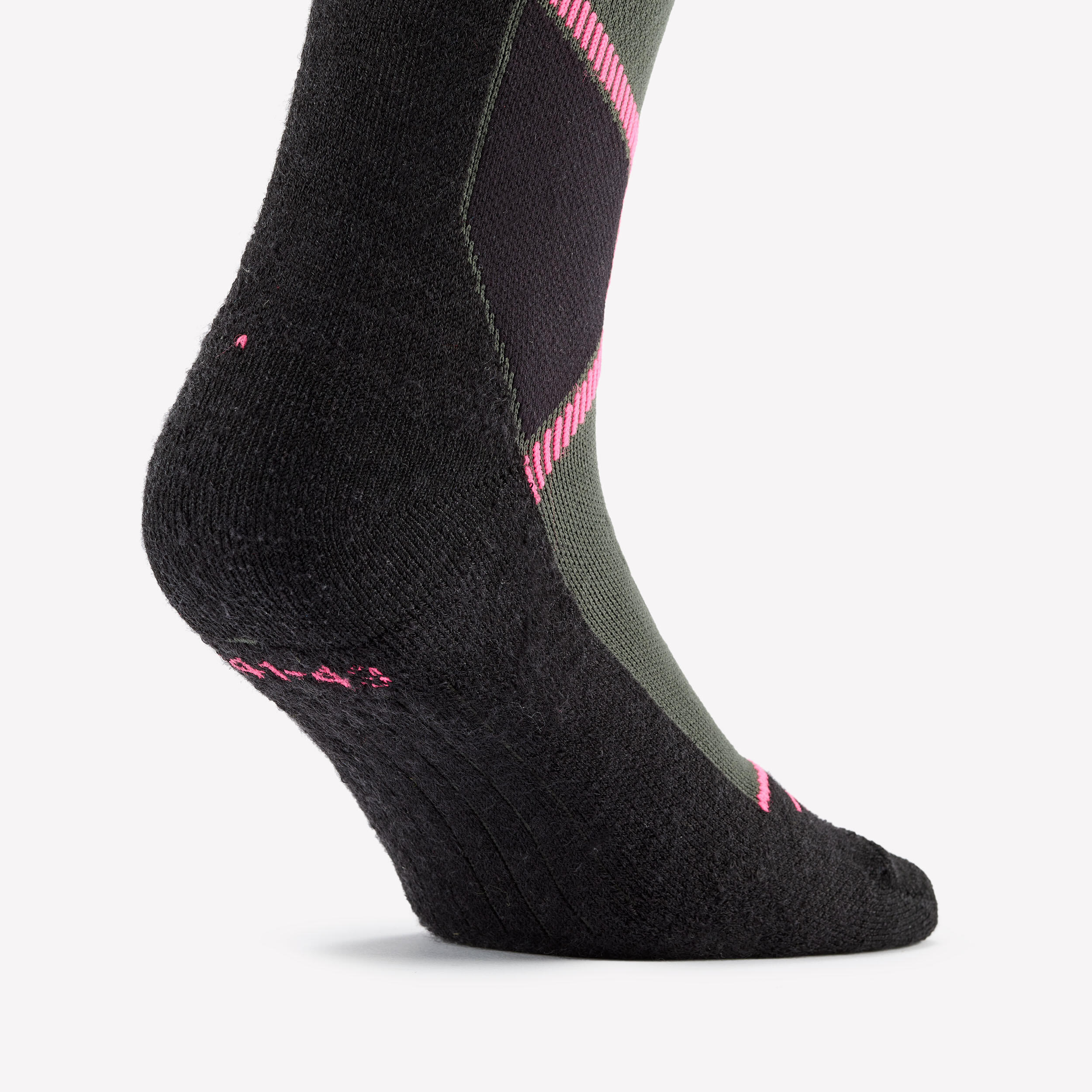 Calze sci lana 500 WOOL kaki e rosa 2/5