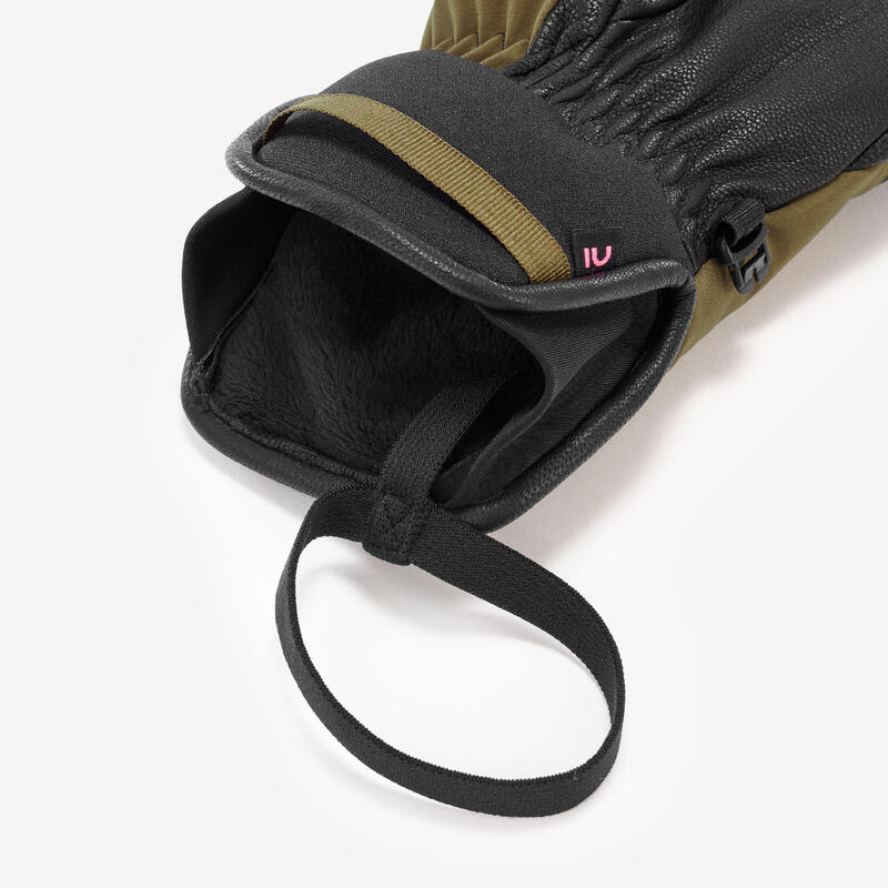 Gants de ski souples adulte, 500 Sport noir et kaki