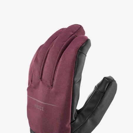 Adult Ski Gloves 100 - Burgundy/Black