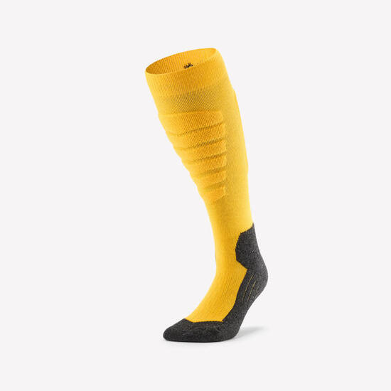 Chaussettes thermiques ski et snowboard adulte, 100 PLUS jaune et gris