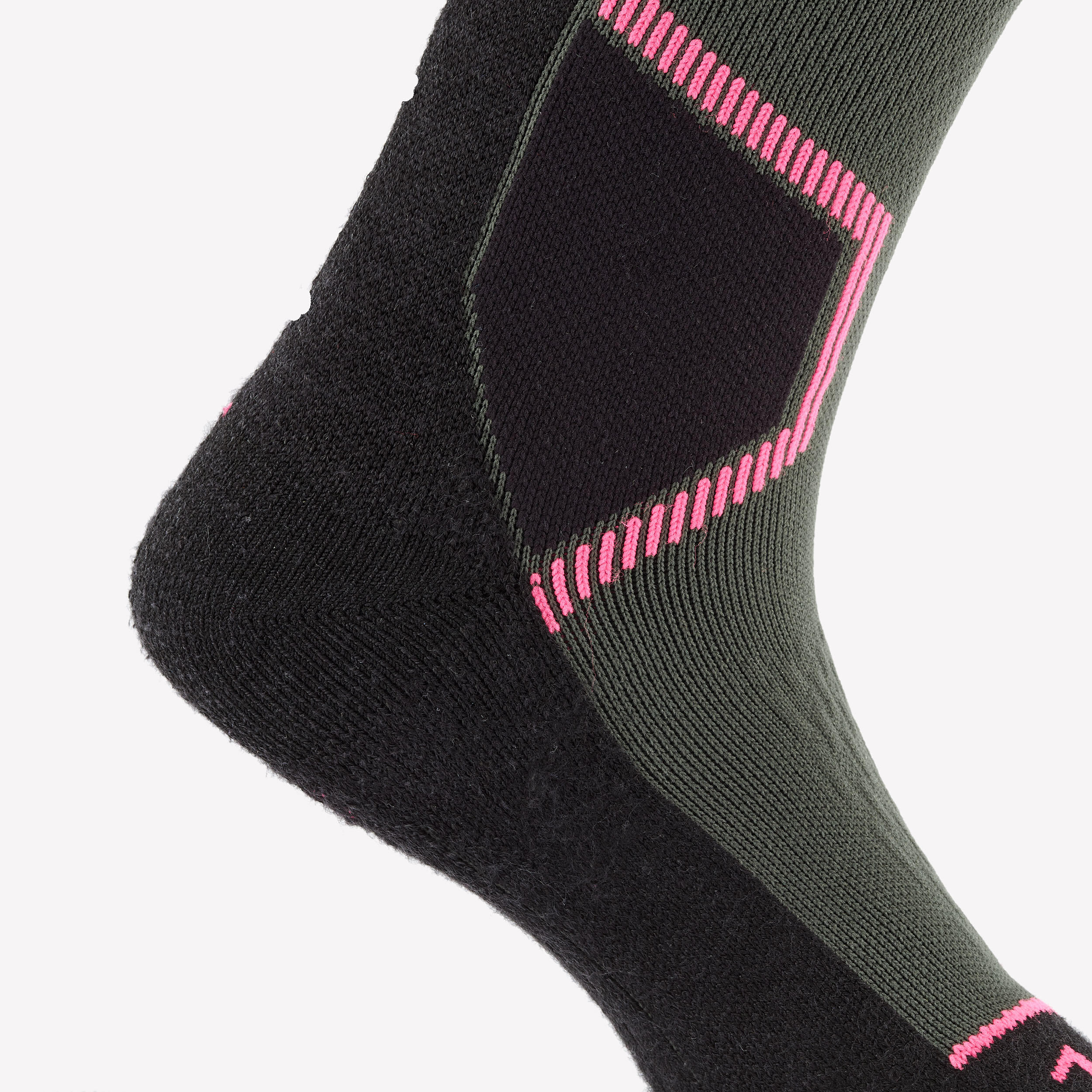 Calze sci lana 500 WOOL kaki e rosa 4/5