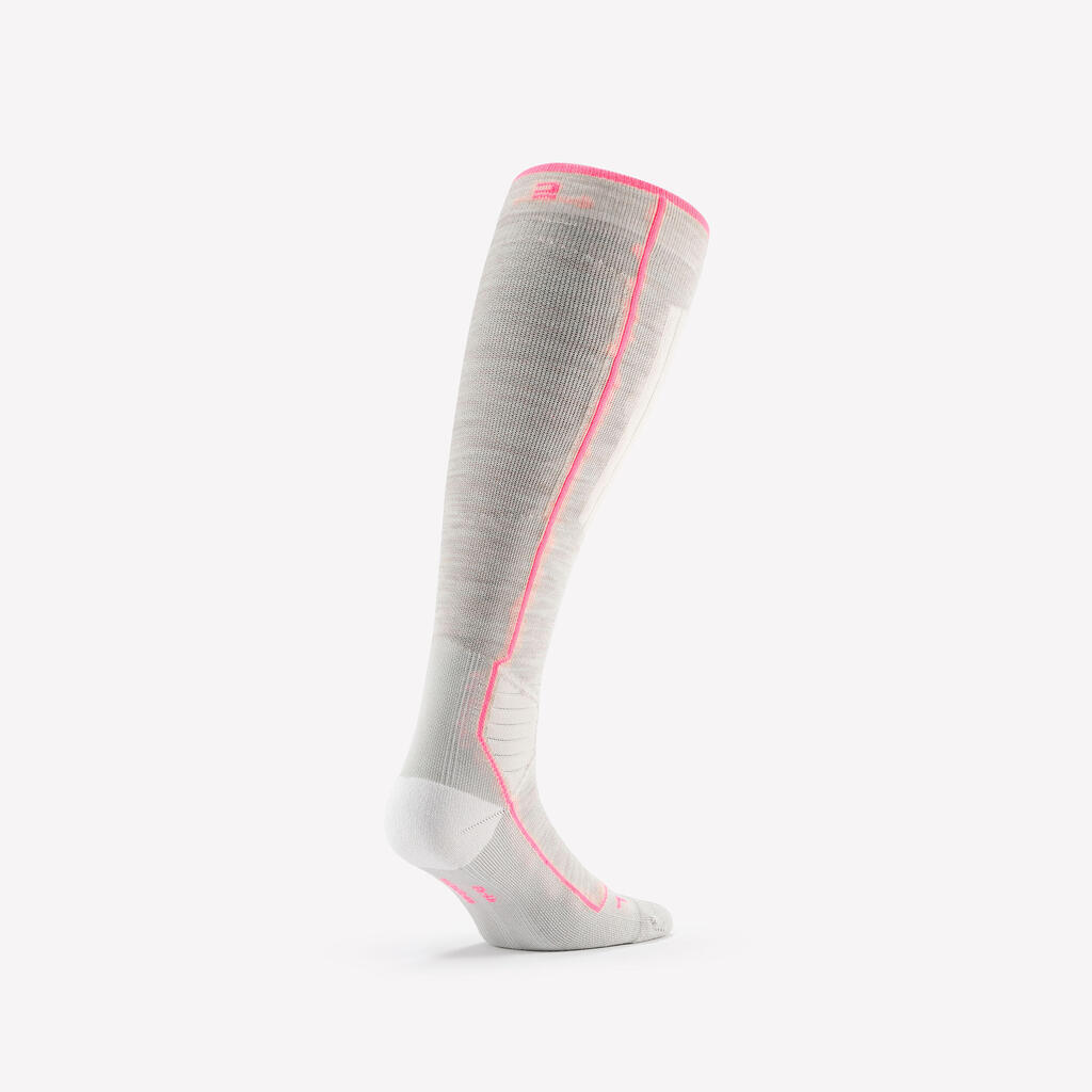 Skisocken Snowboardsocken Erwachsene Wolle - 900 Wool beige/ neonpink