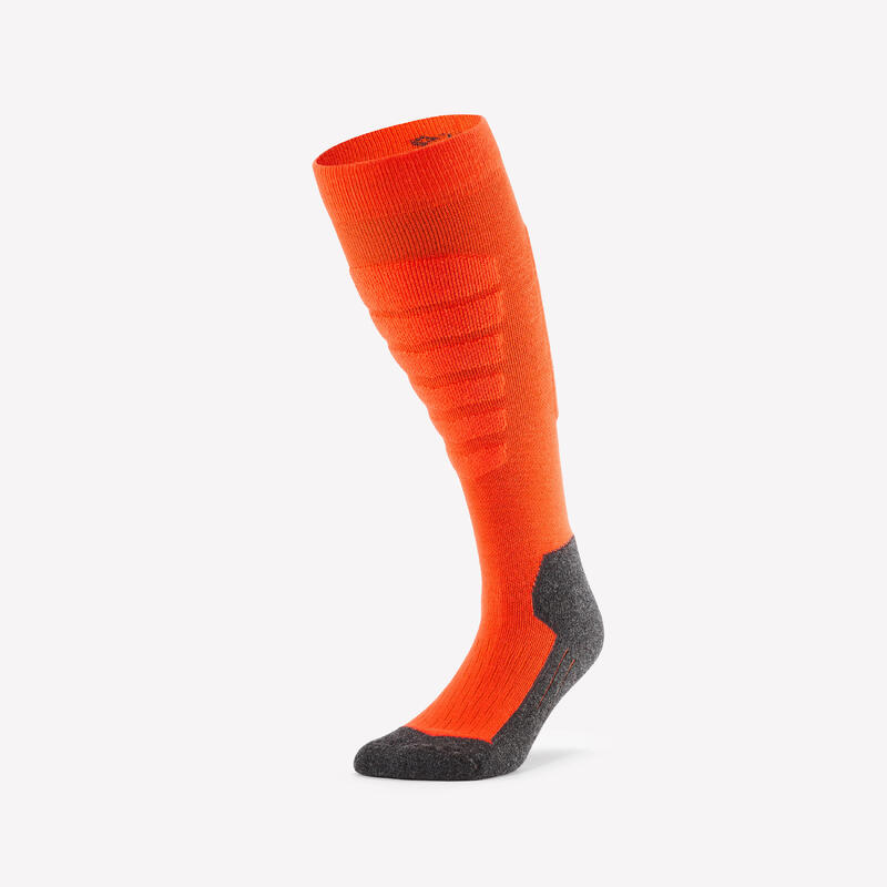 Chaussettes de ski et snowboard adulte, 100 orange et gris