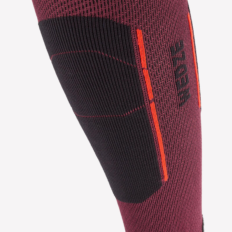 Chaussettes de ski en laine Mérinos adulte, 500 bordeau
