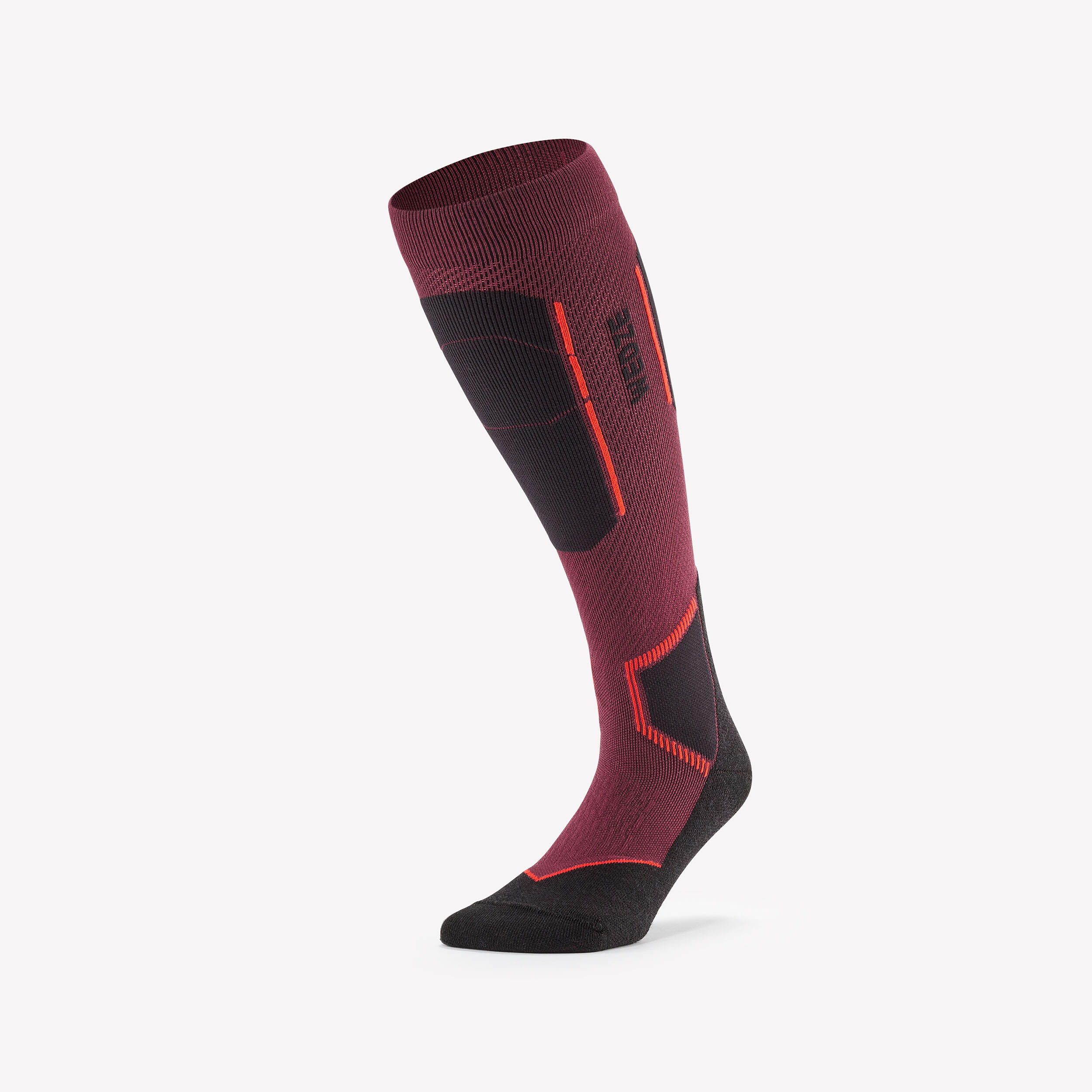 WEDZE Skisokken 500 merino voor volwassenen bordeaux