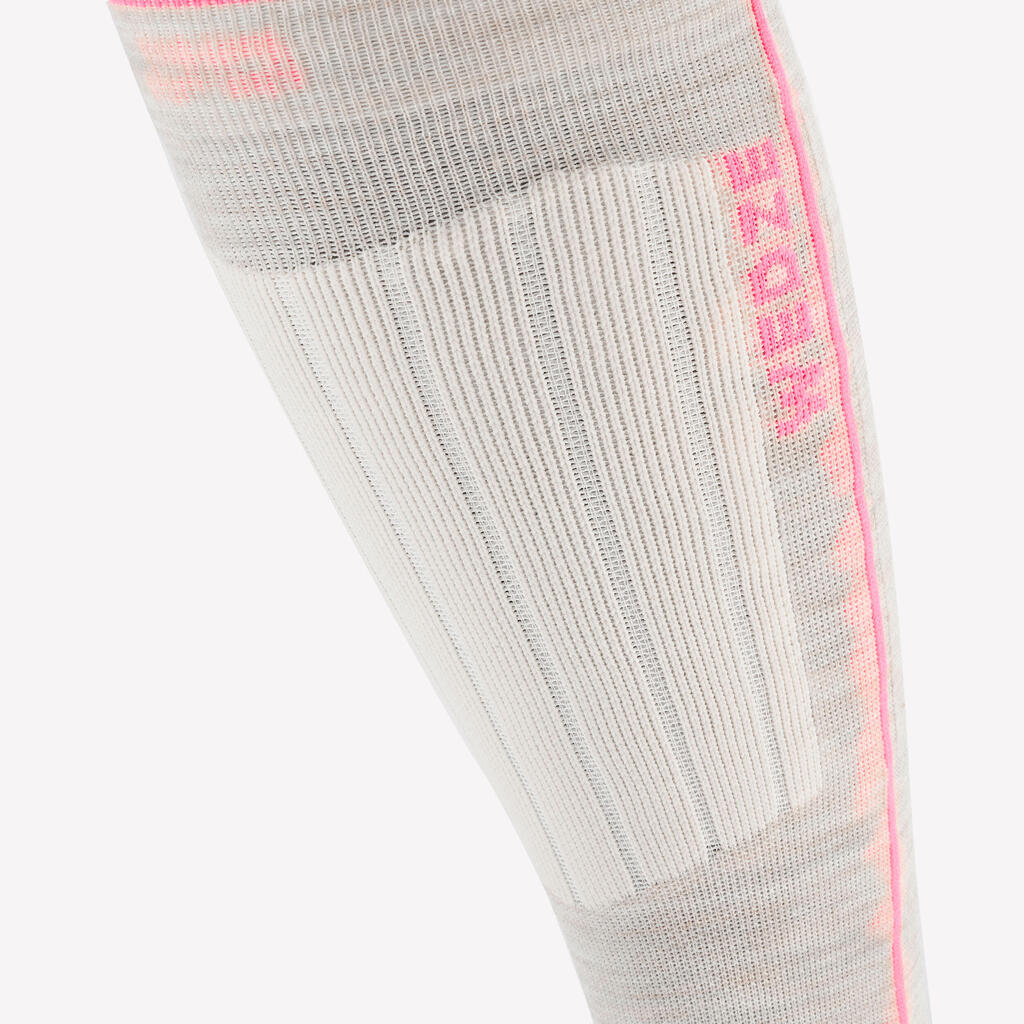 Skisocken Snowboardsocken Erwachsene Wolle - 900 Wool beige/ neonpink