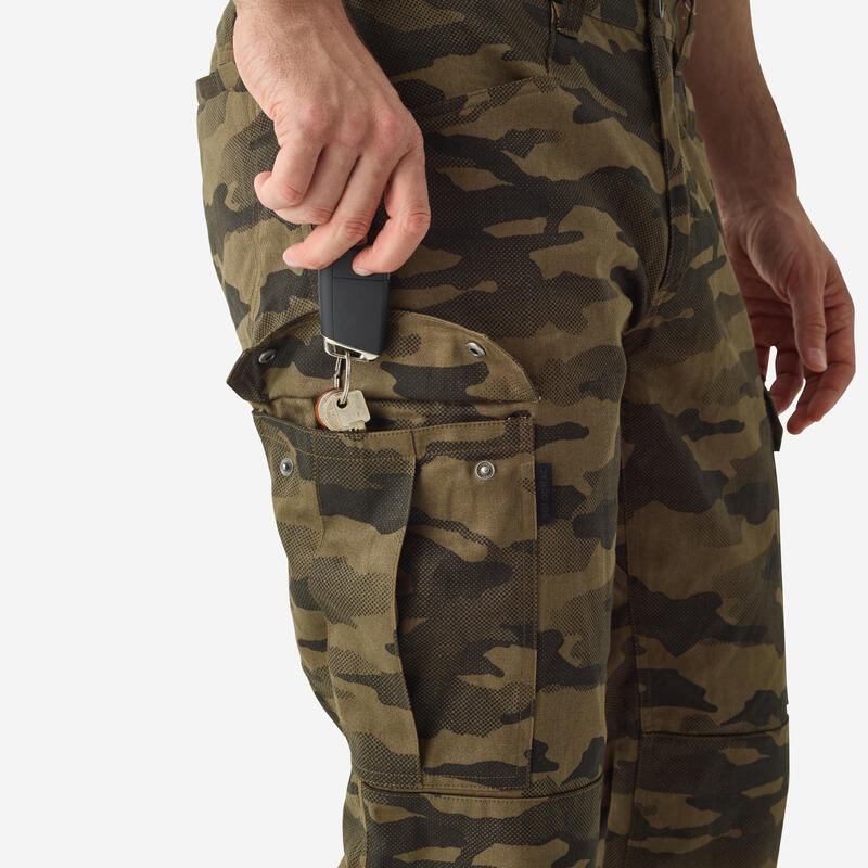 Jagdhose Steppe 500 Cargo strapazierfähig Camouflage braun