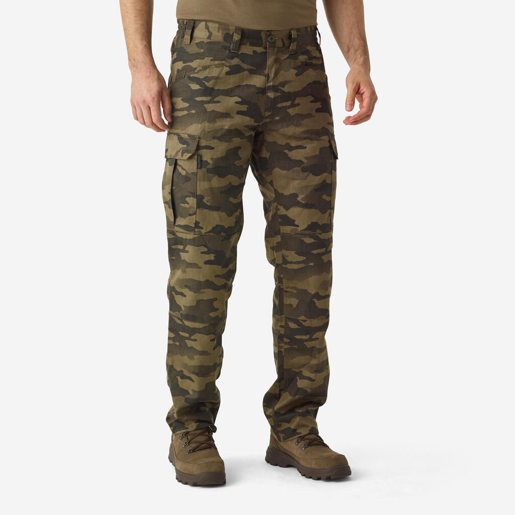 Jagdhose Steppe 500 Cargo strapazierfähig Camouflage braun