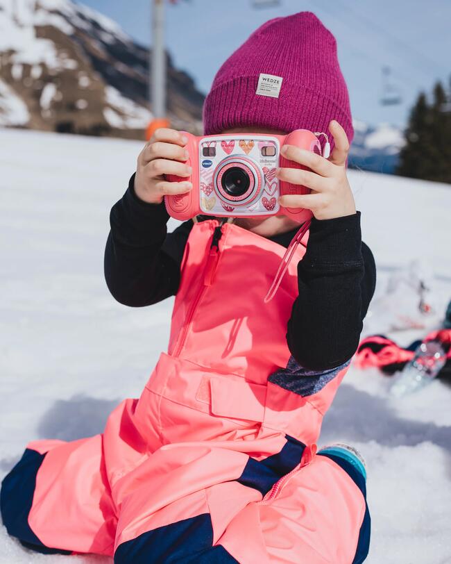 SALOPETTE DE SKI CHAUDE ET IMPERMÉABLE ENFANT - 500 PNF - ROSE FLUO ET MARINE