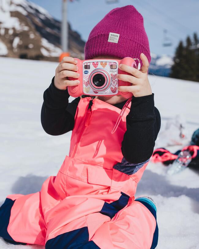 JARDINEIRAS QUENTES E IMPERMEÁVEIS DE SKI CRIANÇA - 500 PNF - ROSA NÉON/AZUL-MARINHO